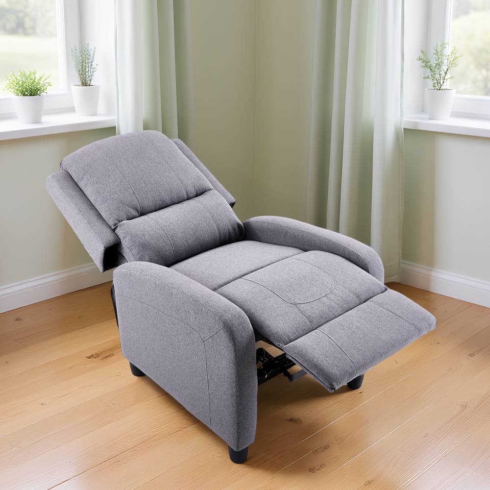 Living and Home Modern Linen Recliner Chair – Push-back Single Sofa With 140° Recline & Footrest,grey