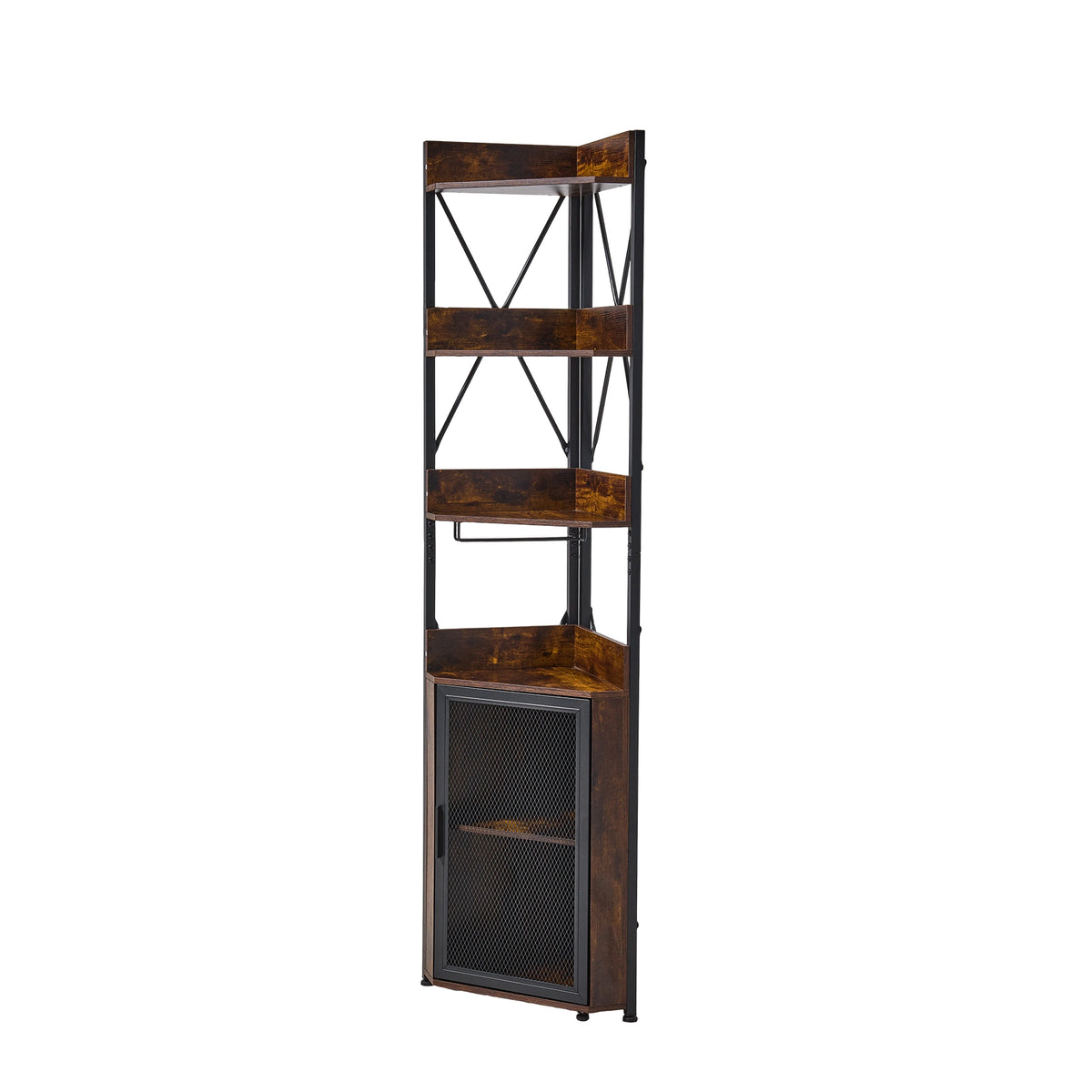 Living and Home Freestanding Tall Corner Wine Rack Bar Cabinet With Glass Holder