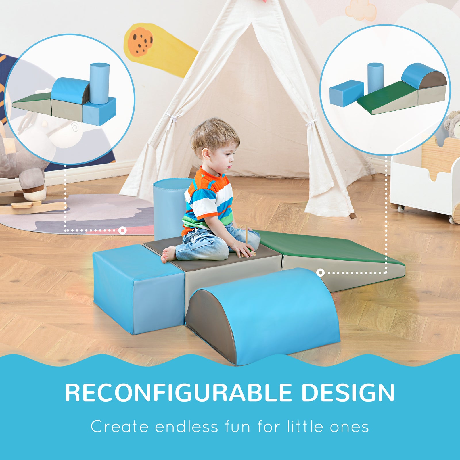 5 Piece Soft Safe Foam Playset Climb And Crawl Activity Toy For Toddler | Blue