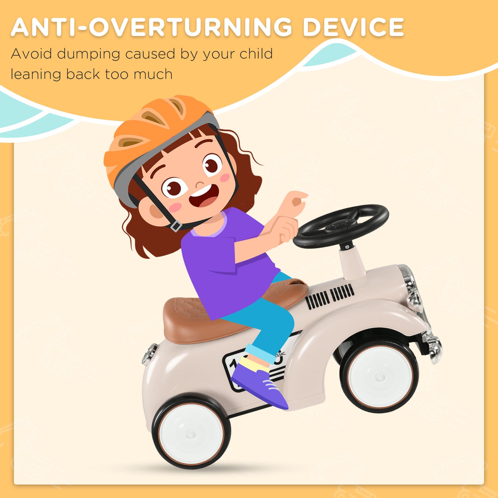 Foot To Floor Slider With Steering Wheel, For Ages 12-36 Months | Cream