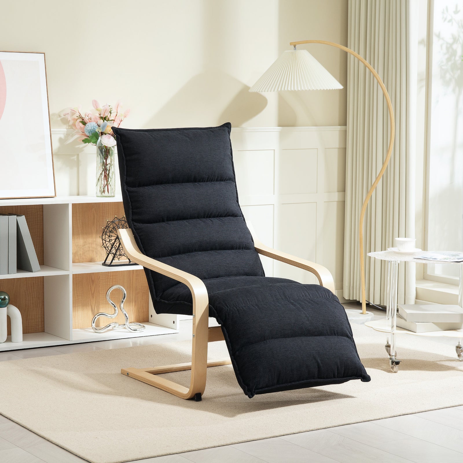 Birch Wood Lounge Chair For Living Room, Bedroom | One Size | Black