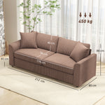 212 Cm Upholstered Jumbo Cord Sofa Couch With Spring Cushion | Brown