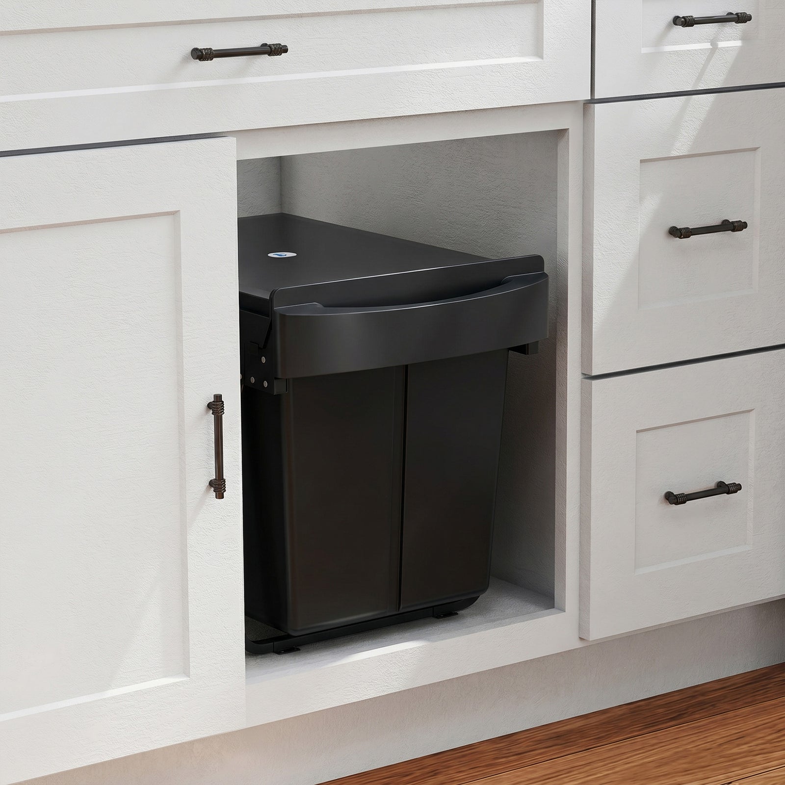 Kitchen Cupboard Bin With 40l Dual Compartment, Pull Out Bin | Black