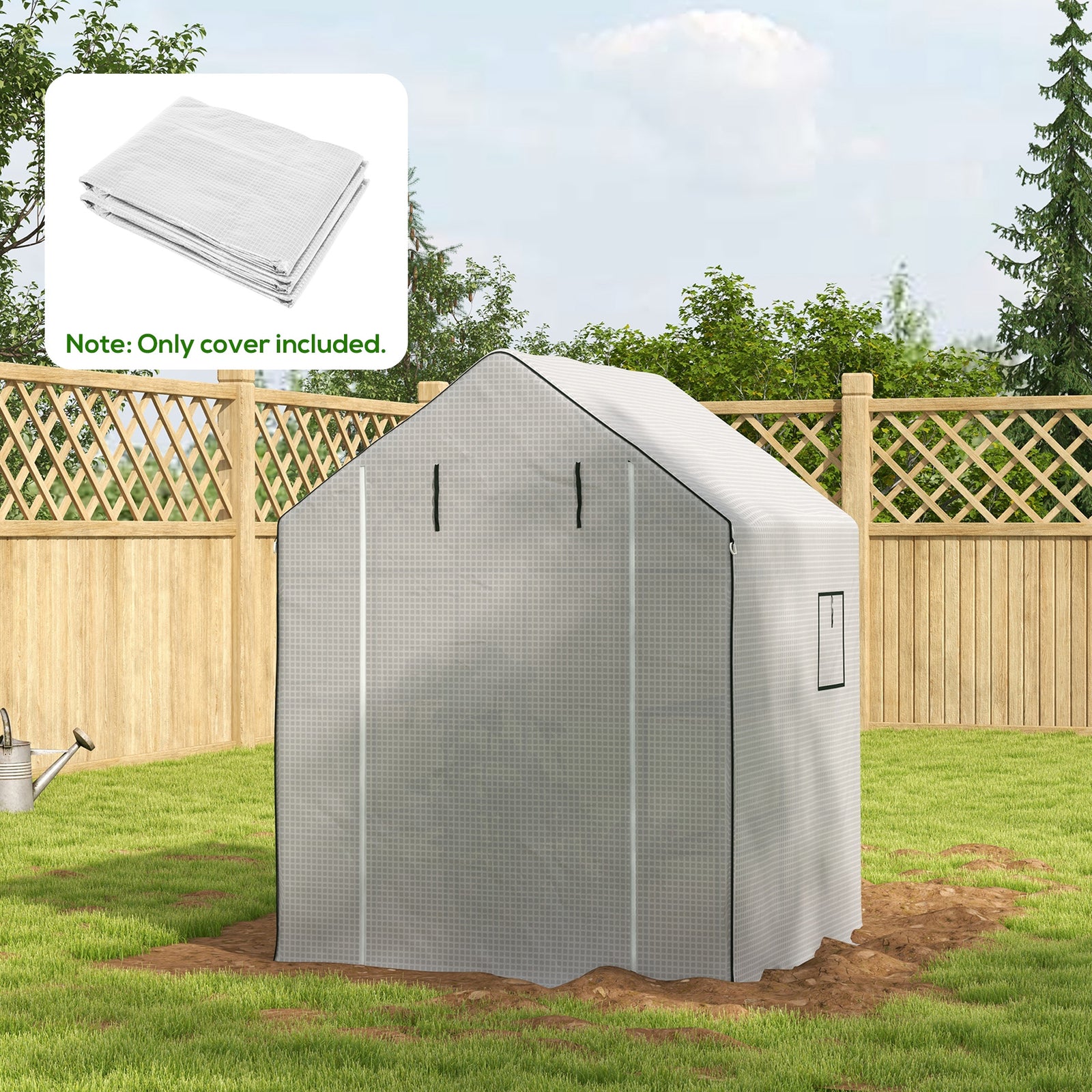 Reinforced Pe Greenhouse Cover W/ Door & Windows | White
