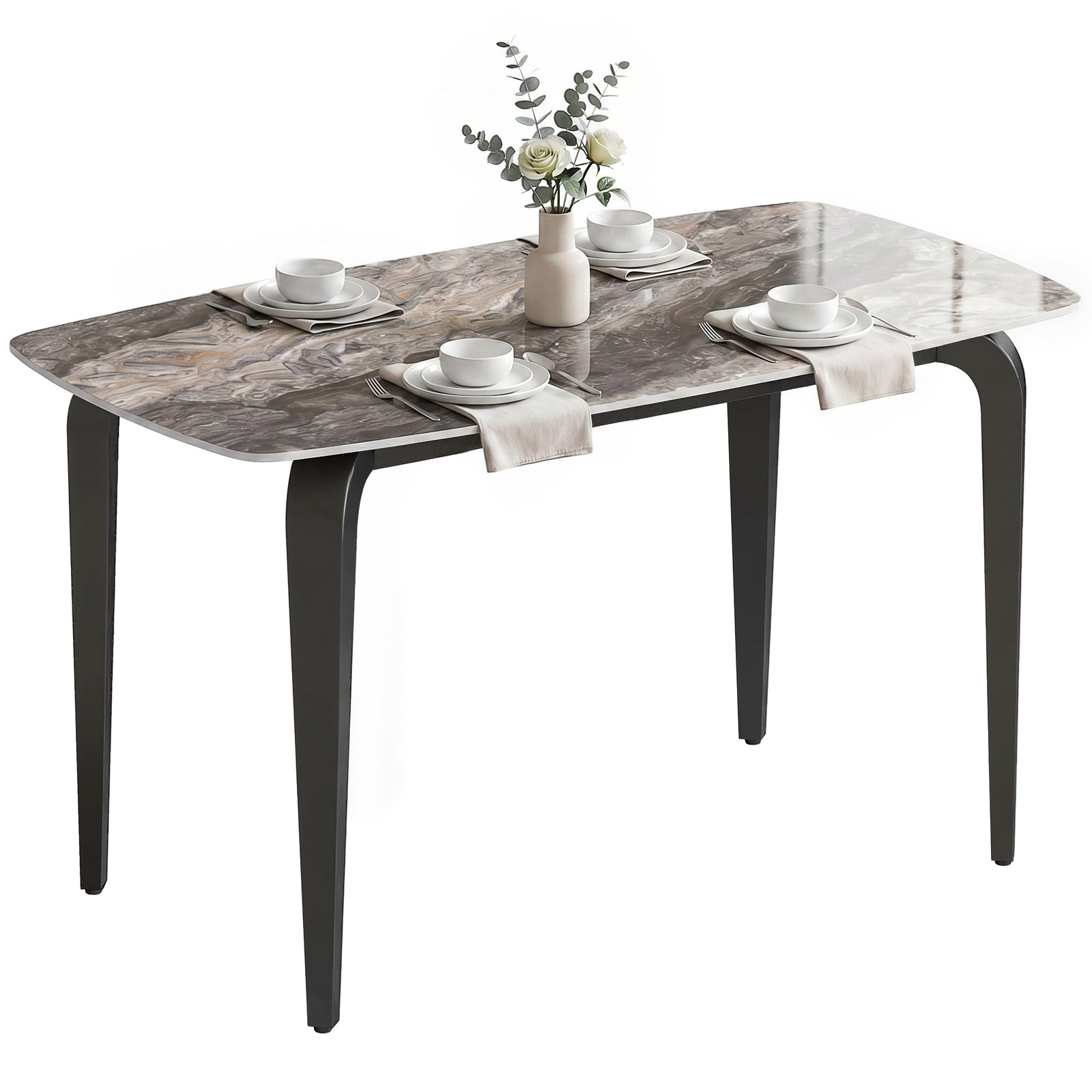 Dining Table For 4, Kitchen Table With Sintered Stone Tabletop | Brown