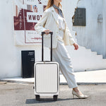 20 Inch Front Opening Suitcase With Tsa Lock And Usb Charging Port | White