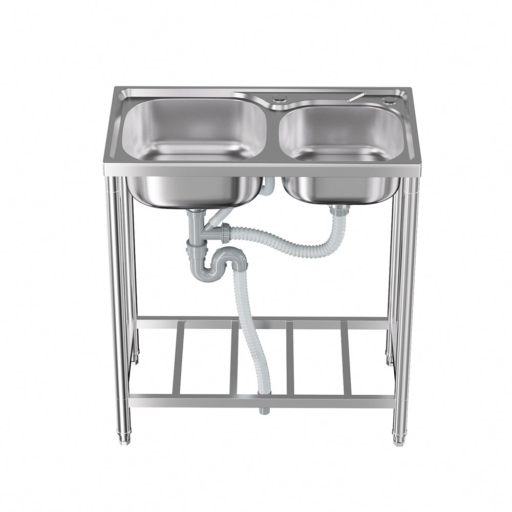 76cm*40cm*85cm H 201 Stainless Steel 2 Compartments Commercial Sink