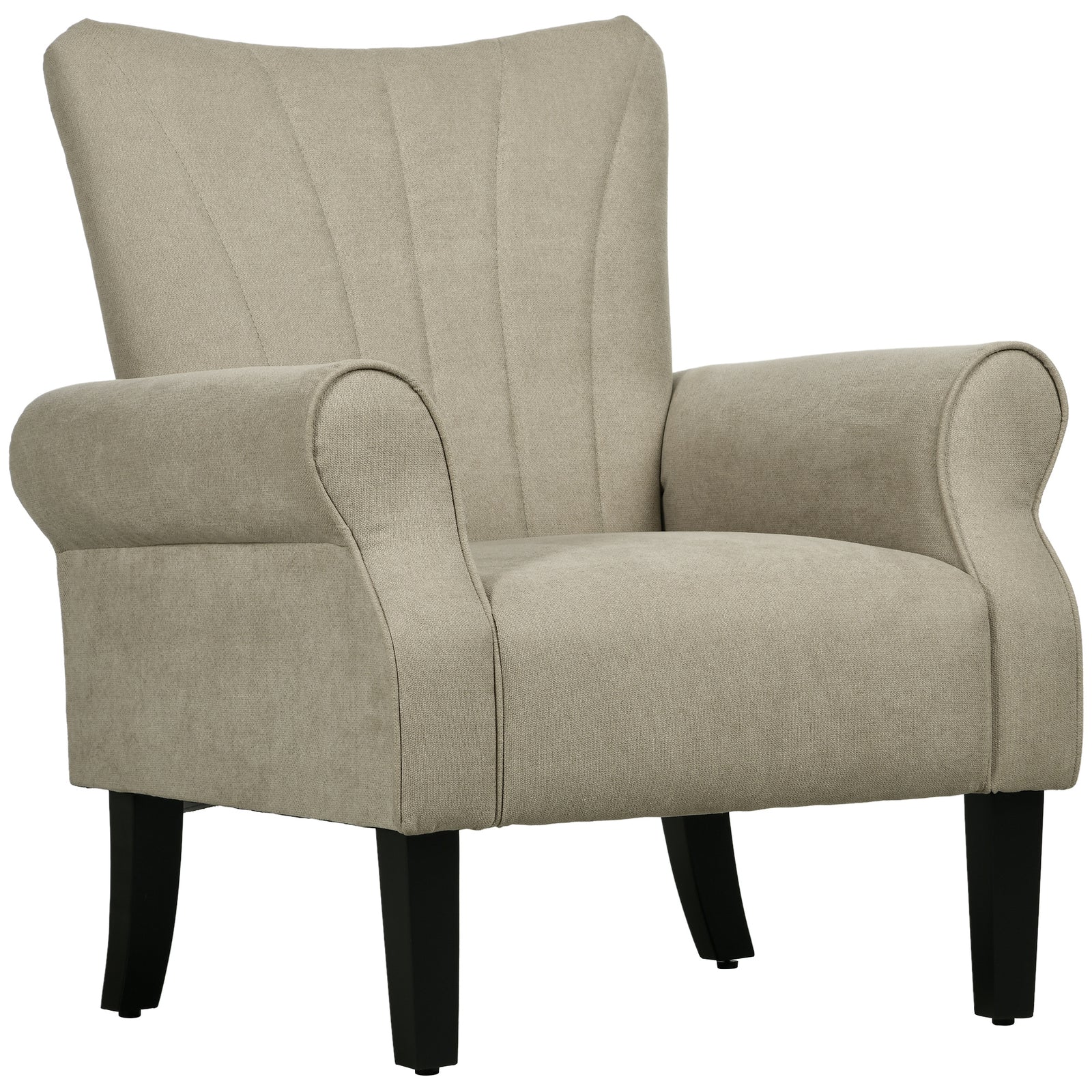Armchair Upholstered Modern Accent Chair With Wood Legs | One Size | Beige