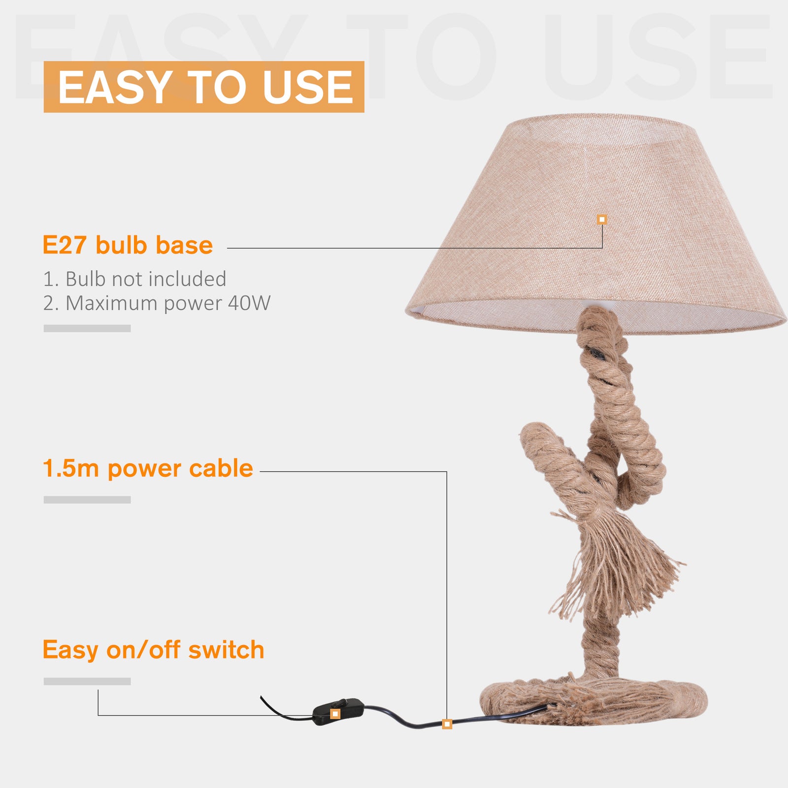 Table Lamp Indispensable Nautical Twisted Rope E27 Base