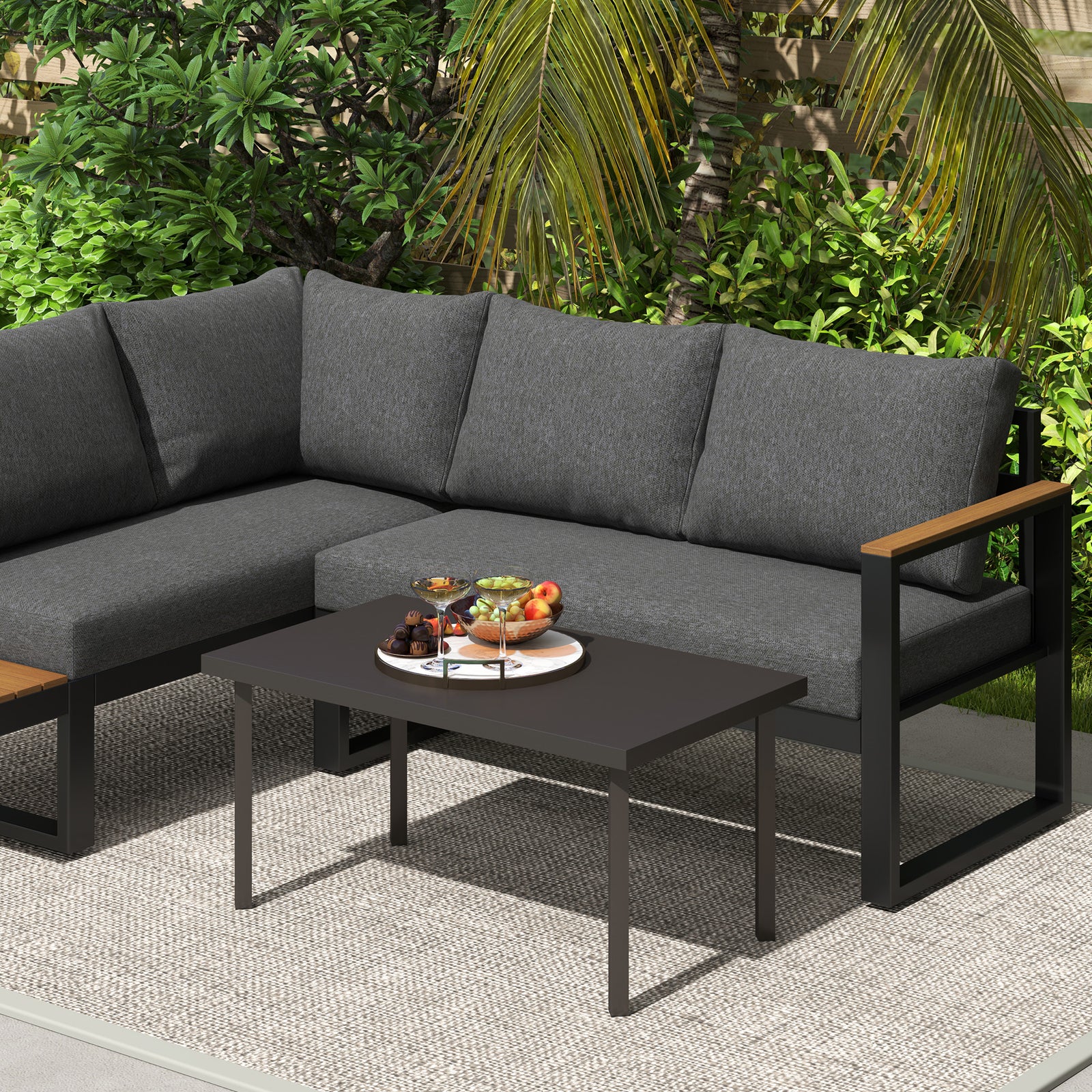 Brown Metal Garden Table, Woodgrain
