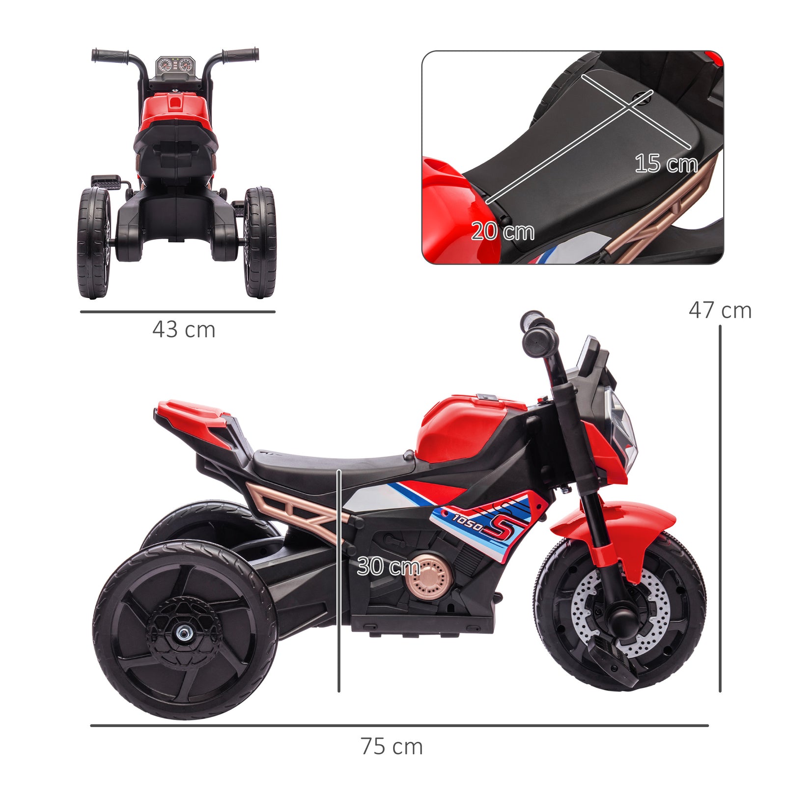 3 In 1 Baby Trike With Headlights, Music, Horn | Red