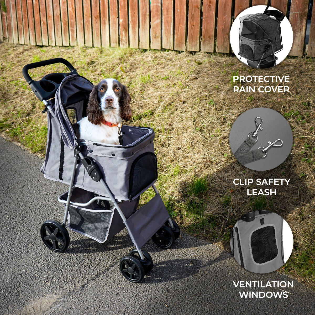 Pet Stroller With Rain Cover | Dark Grey