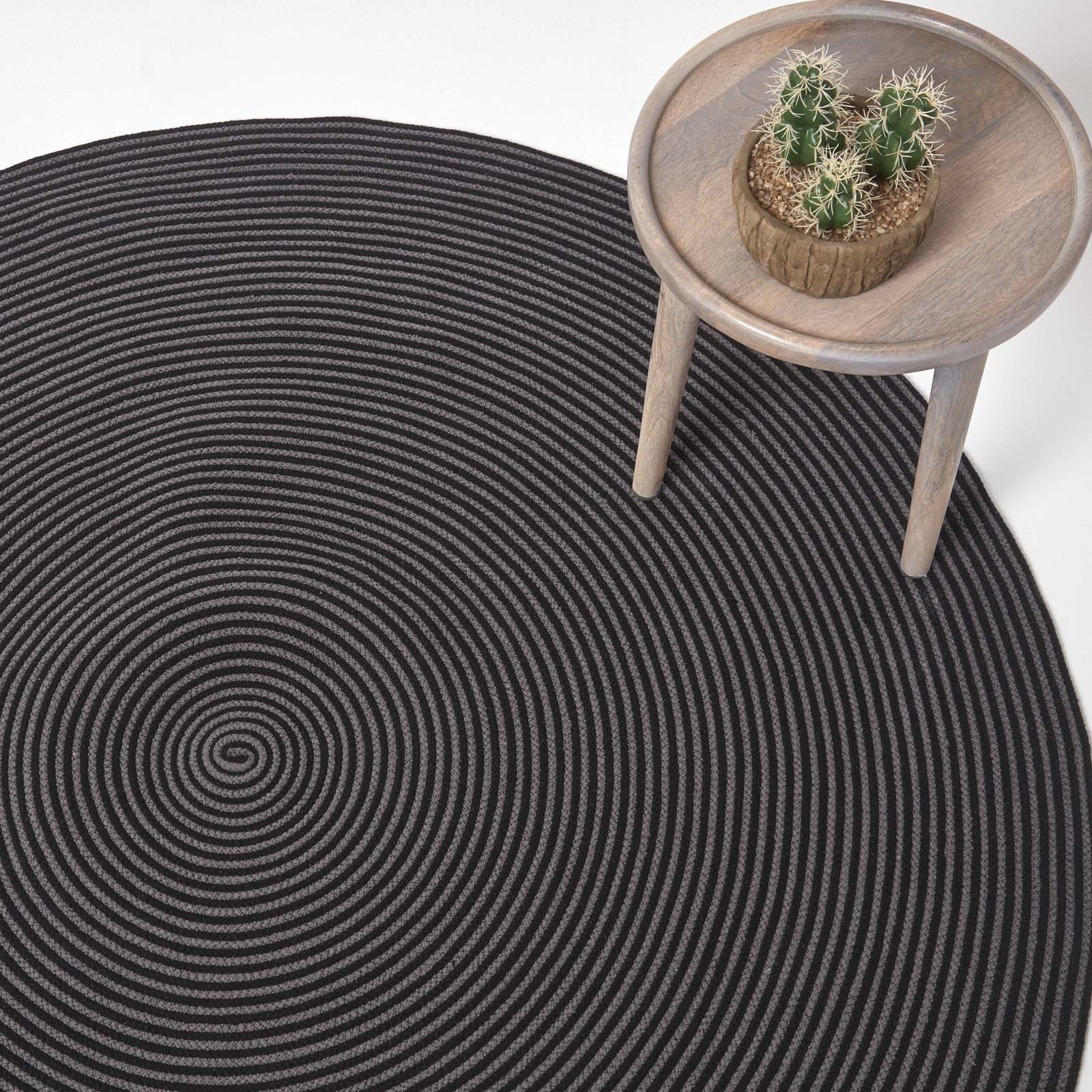 Handmade Woven Spiral Braided Rug | 200cm | Black & Grey