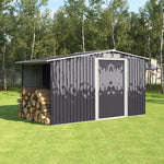 6x8ft Heavy Duty Garden Metal Storage Shed With Log Rack Outdoor Waterproof Firewood Tool Storage | Medium | Black