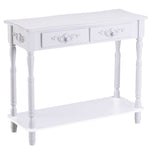 Wooden Console Table With Storage Shelf Two Drawers
