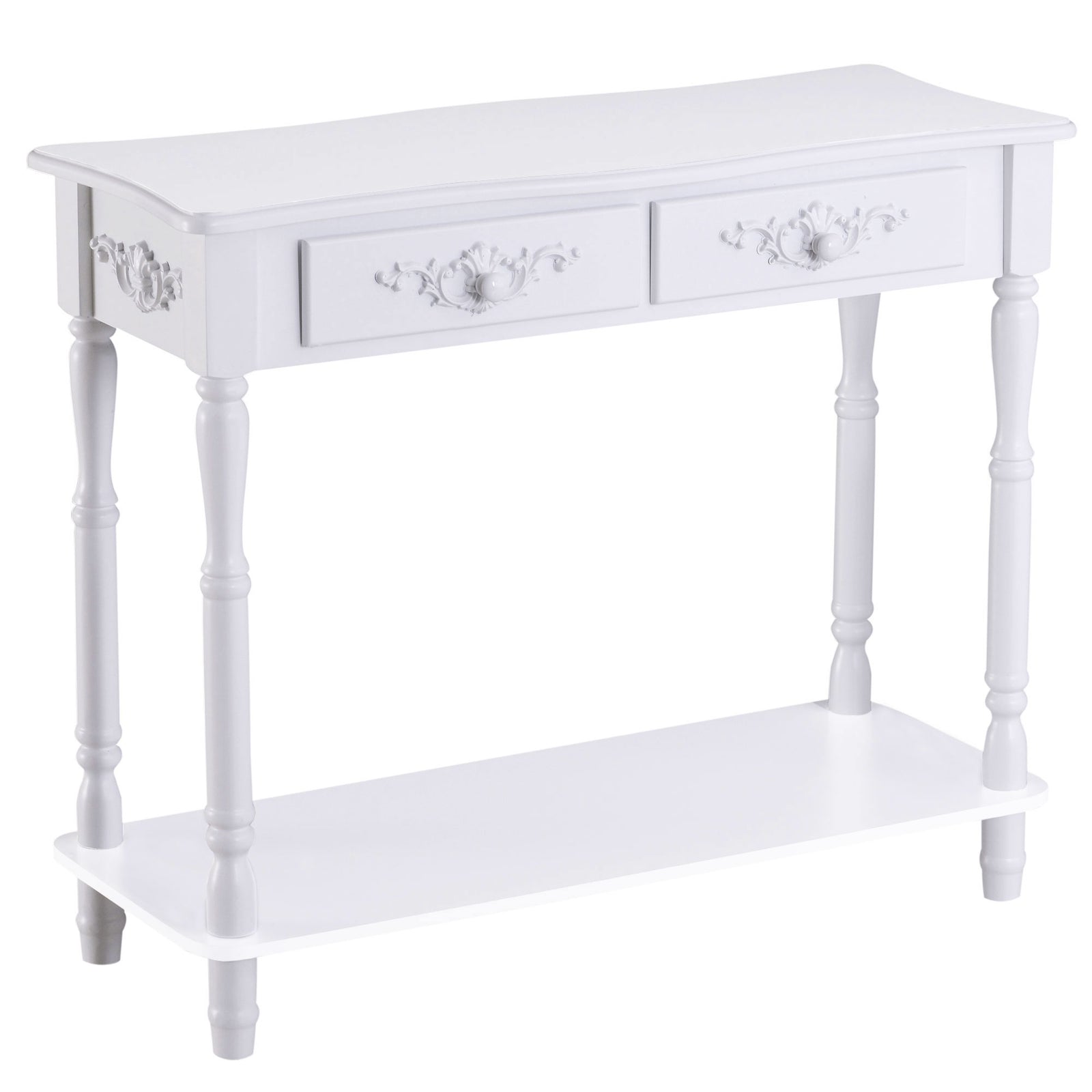 Wooden Console Table With Storage Shelf Two Drawers