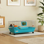 PawHut Small Animal Cage , Rabbit Cage With Wheels And Water Bottle