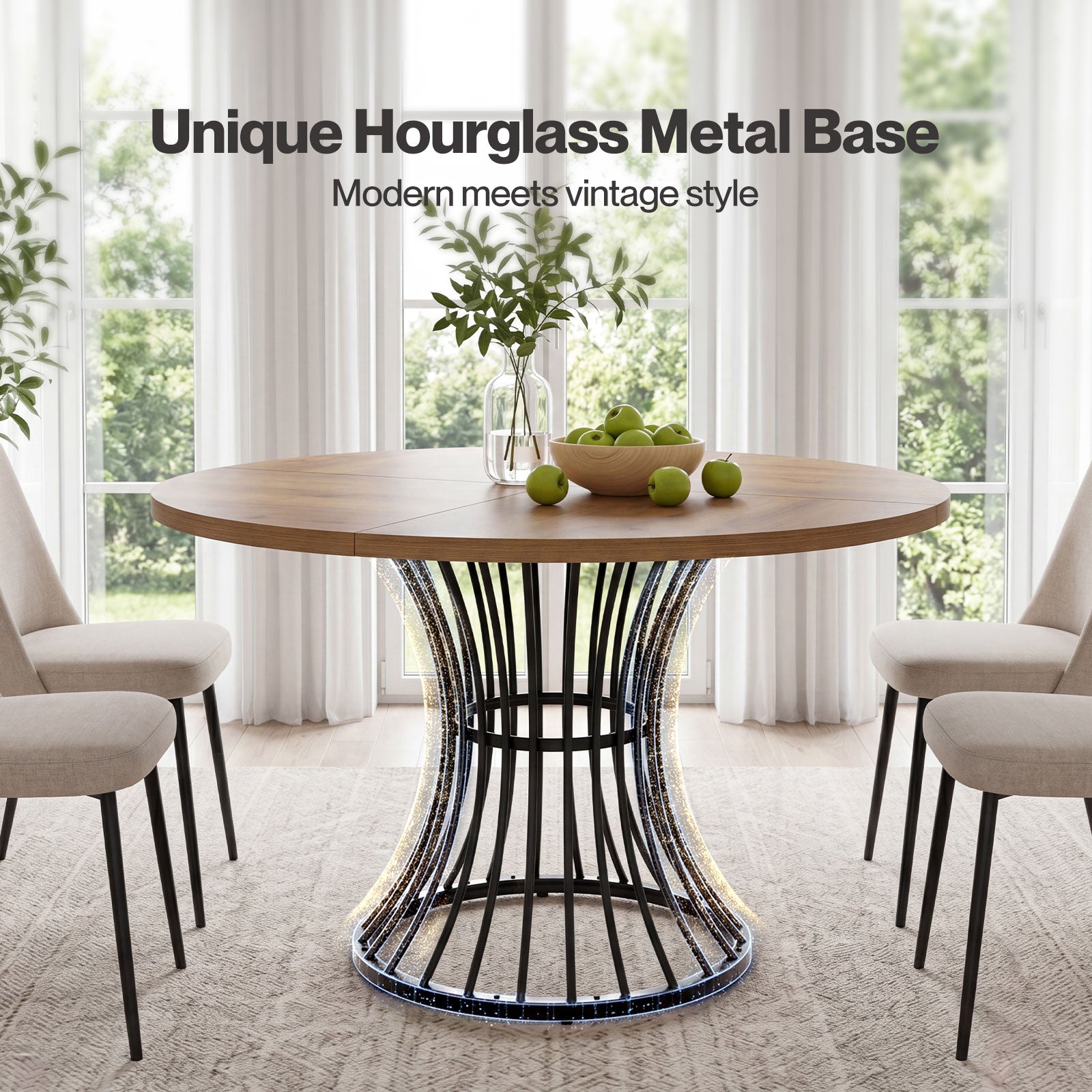 Round Dining Table For 4-6 People 30mm Mdf Metal Base Kitchen Brown | Brown