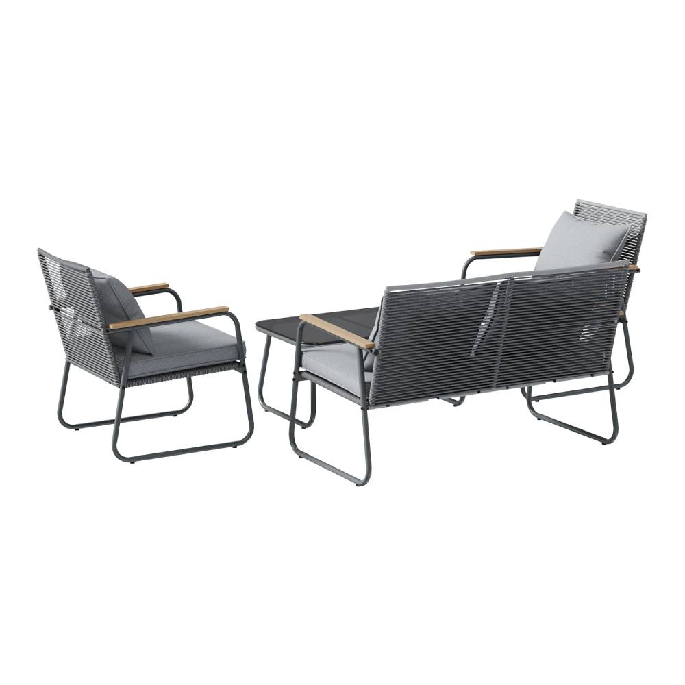 Breeins 4-piece Outdoor Pe Rattan Garden Furniture Set With Loveseat, 2 Armchairs & Glass Coffee Table, Cushioned Patio Conversation Set For Garden, Balcony & Backyard