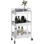 3 Tier Rolling Utility Cart With 3 Mesh Basket | One Size | White