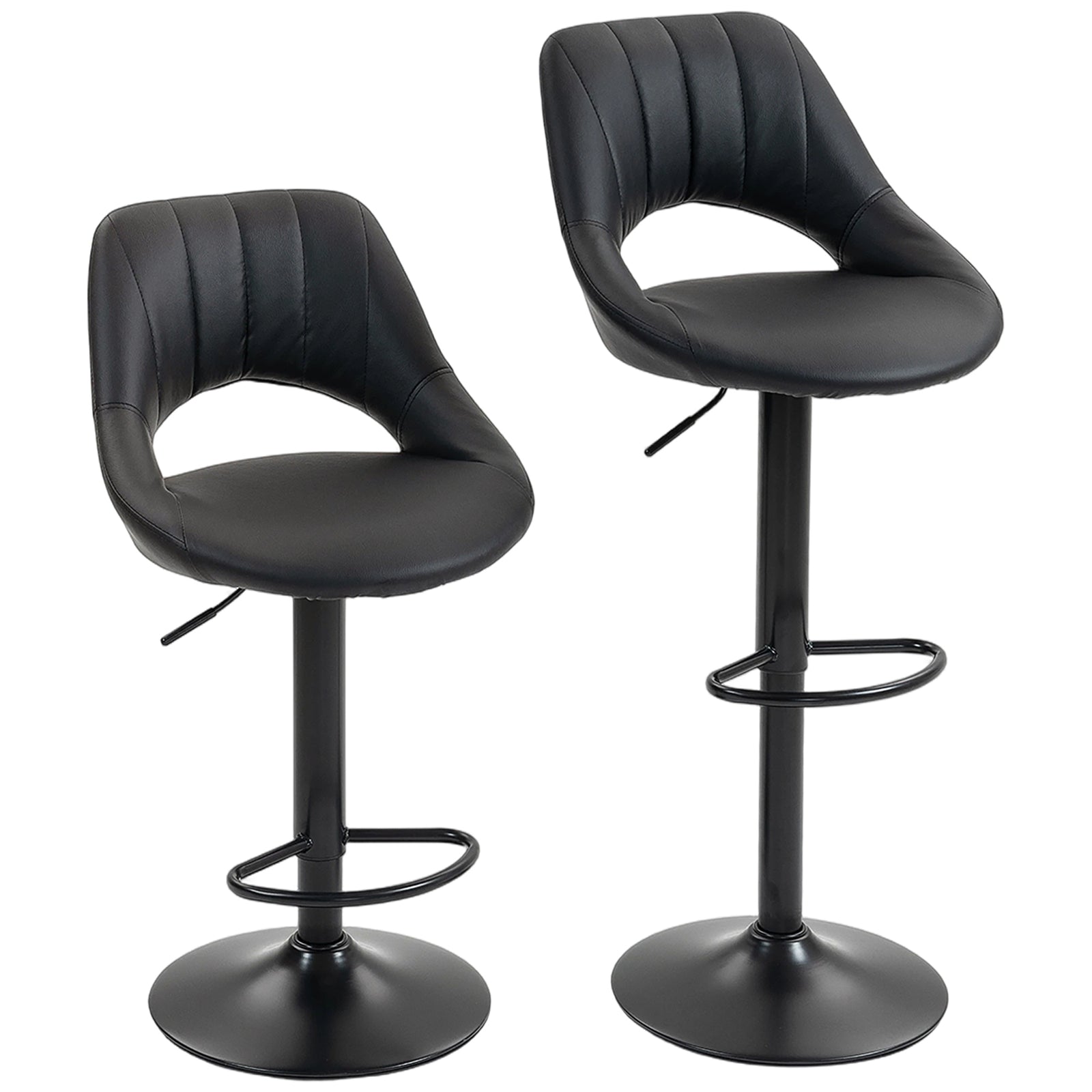 Barstools Set Of 2, Dining Stools With Backrest And Footrest, Black