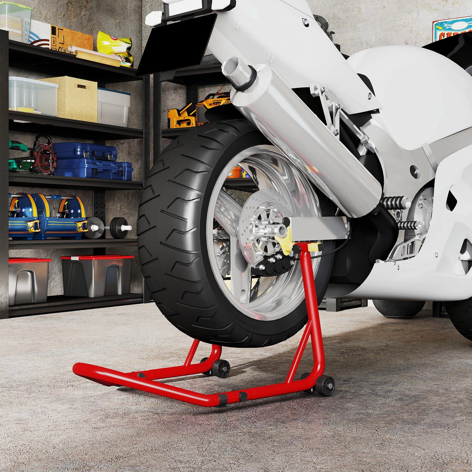 HOMCOM Motorcycle Rear Wheel Stand, 544kg Motorcycle Paddock Stand, Red