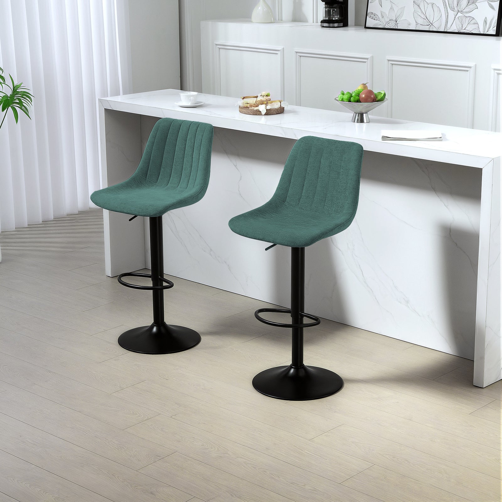 Bar Stools Set Of 2 Adjustable Swivel With Backrest | One Size | Green