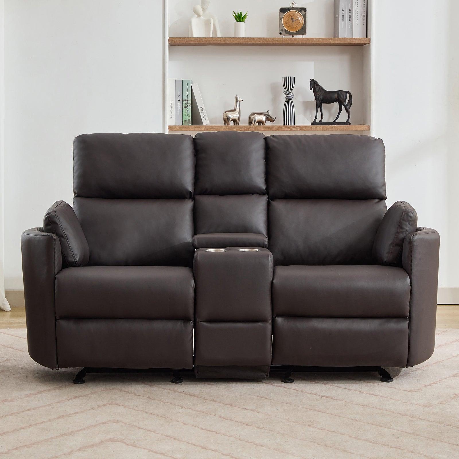 Hudson 2 Seat Rocker Recliner Sofa With Centre Console | Brown