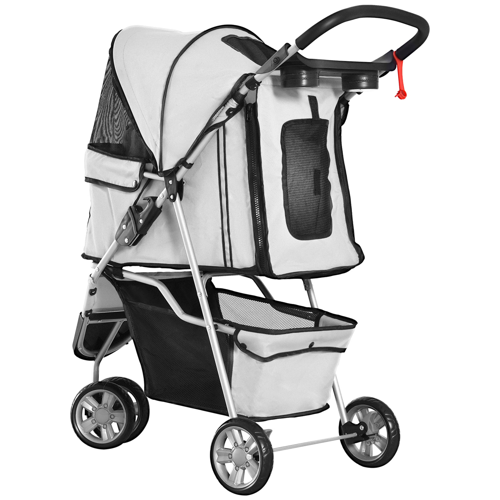 Pet Stroller Pushchair Carrier For Cat Puppy With 3 Wheels | Gray