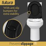 Toilet Seat Soft Close D Shape, Premium Thermoplastic, Quick Release, Top & Bottom Fixings | Black