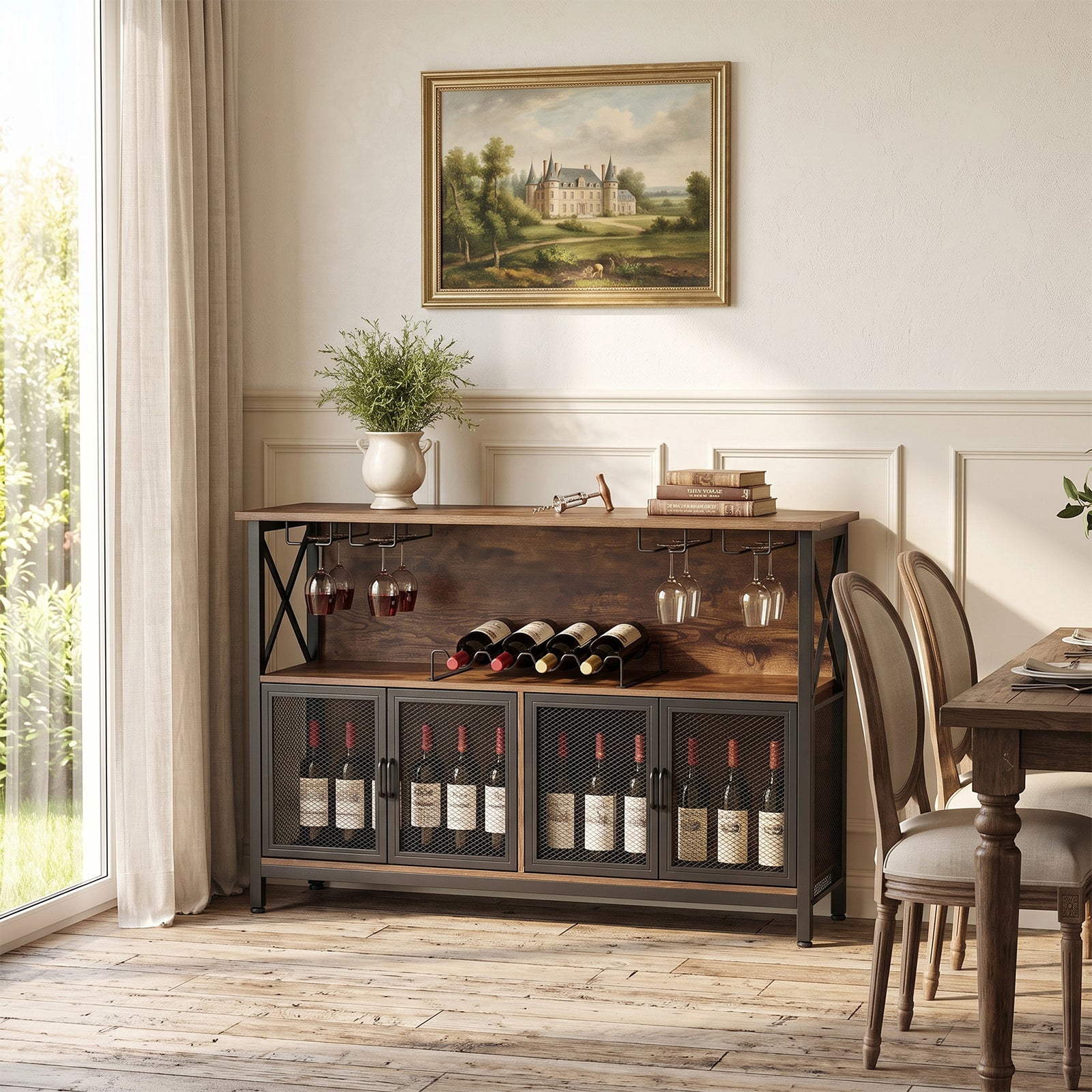 Industrial Wine Bar Cabinet With Metal Frame | Black