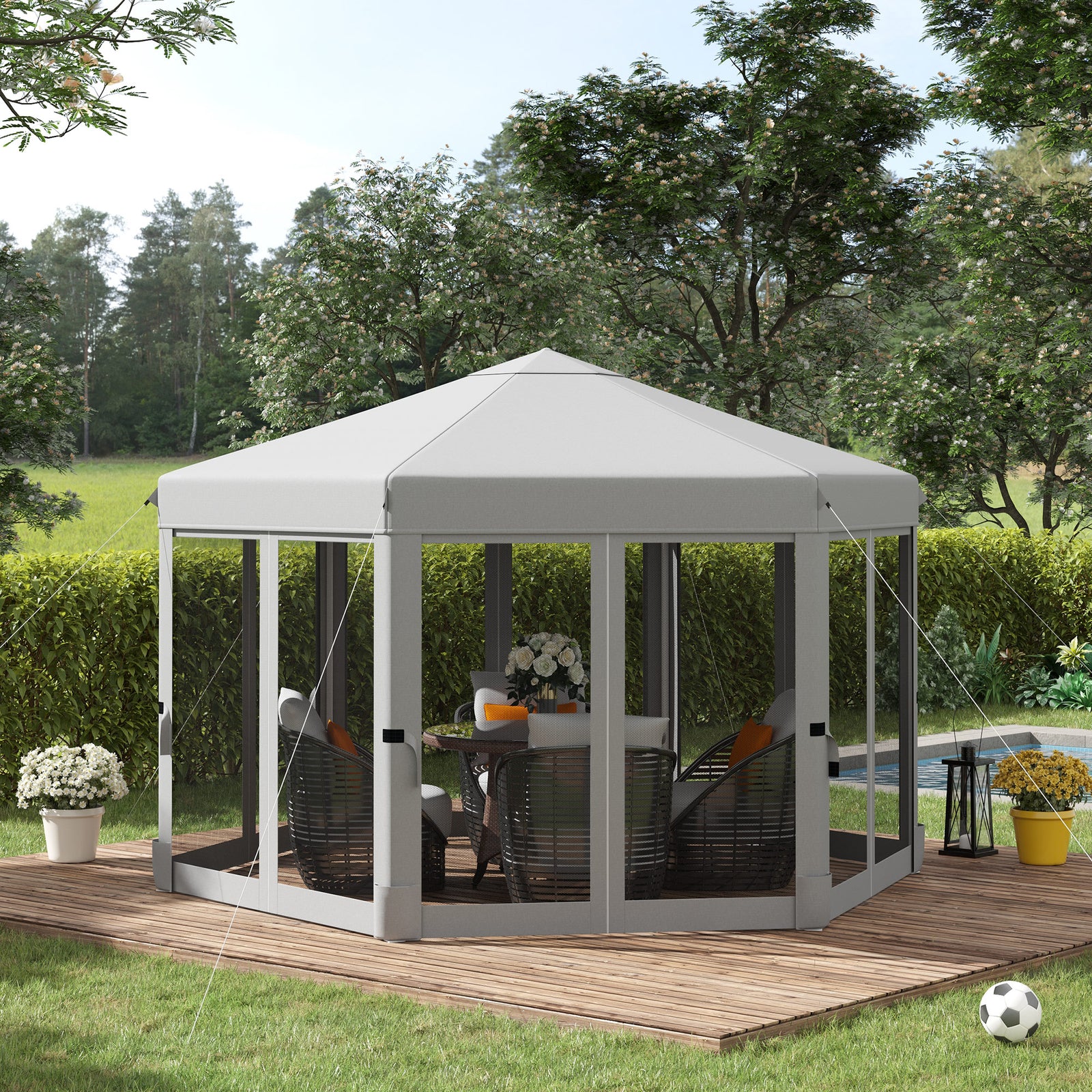 3.2m Pop Up Gazebo Hexagonal Canopy Tent Outdoor W/sidewalls | Light Slate Gray