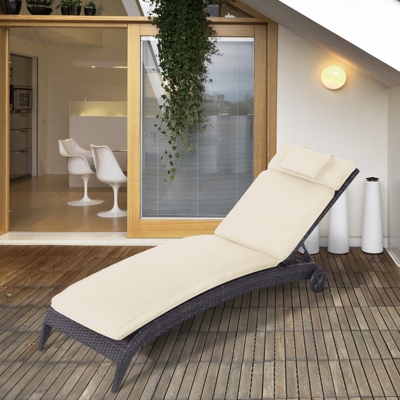 Garden Sun Lounger Chair Cushion Reclining Relaxer Outdoor | Cream