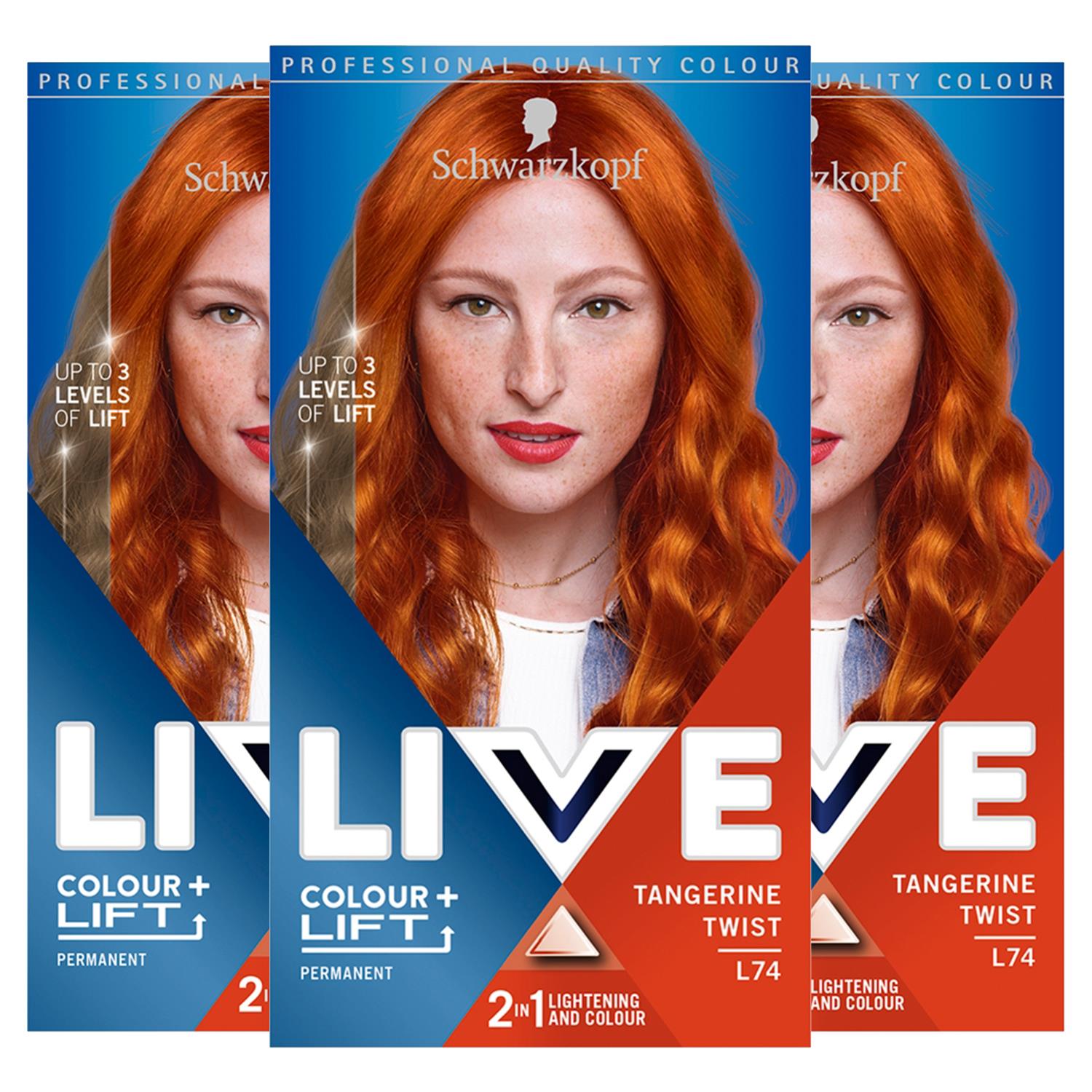 Live Color + Lift Permanent Colour Hair Dye, L74 Tangerine Twist 3x