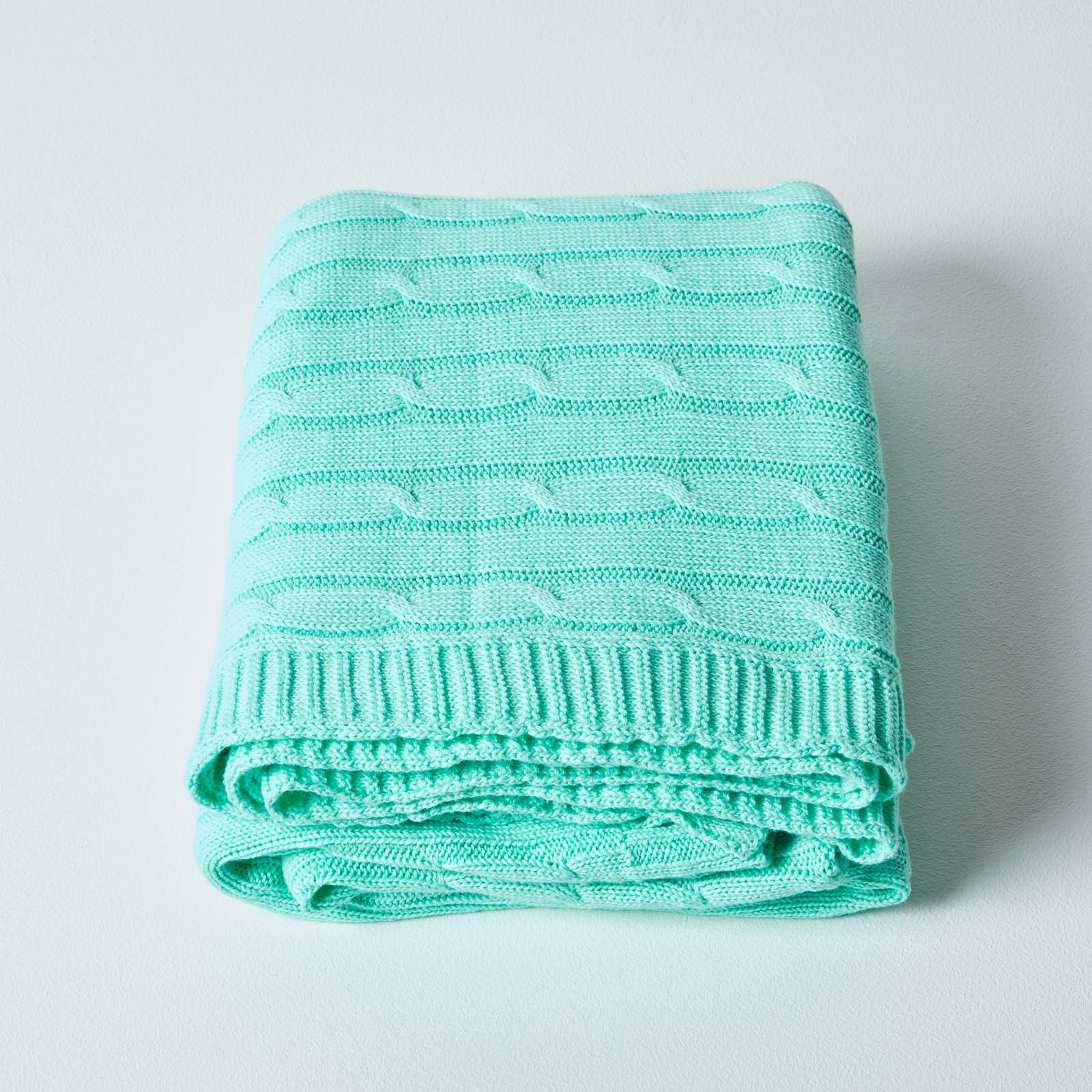 Combed Cotton Cable Knit Throw | 130cm x 170cm | Green