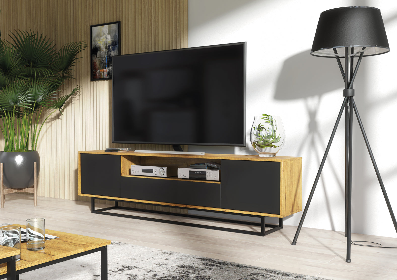 Rift Tv Unit 200cm - Oak / Rustic | Black Oak