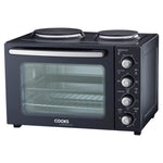 34l Mini Oven With 2 Hobs - Electric Countertop Cooker | Black & Silver
