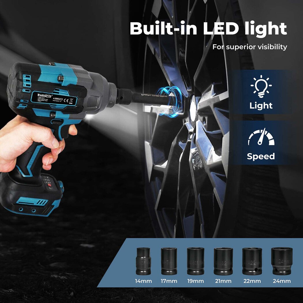 21v Brushless Impact Wrench 1/2" Rattle Gun 2×4.0ah 1200nm Kit Set | Blue
