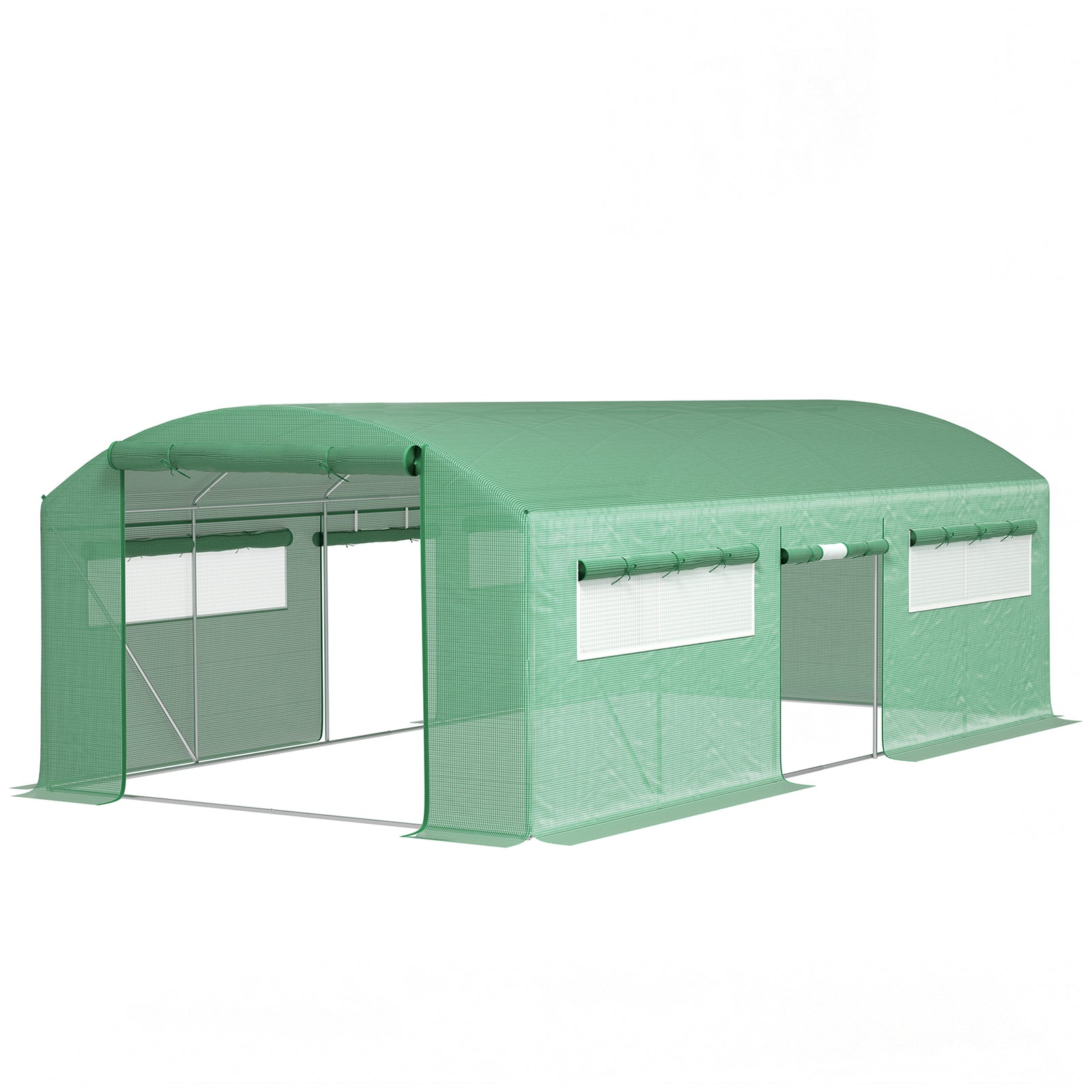 6x3x2m Polytunnel Greenhouse, Roll-up Doors, Green