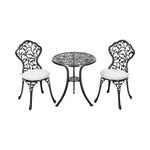 3-Piece Black Cast Iron Outdoor Bistro Set  Weather Resistant Patio Furniture with Round Table & 2 Chairs – Small Balcony or Garden Use | Set of 3 | Black