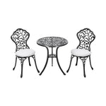 3-Piece Black Cast Iron Outdoor Bistro Set  Weather Resistant Patio Furniture with Round Table & 2 Chairs – Small Balcony or Garden Use | Set-of-3 | Black