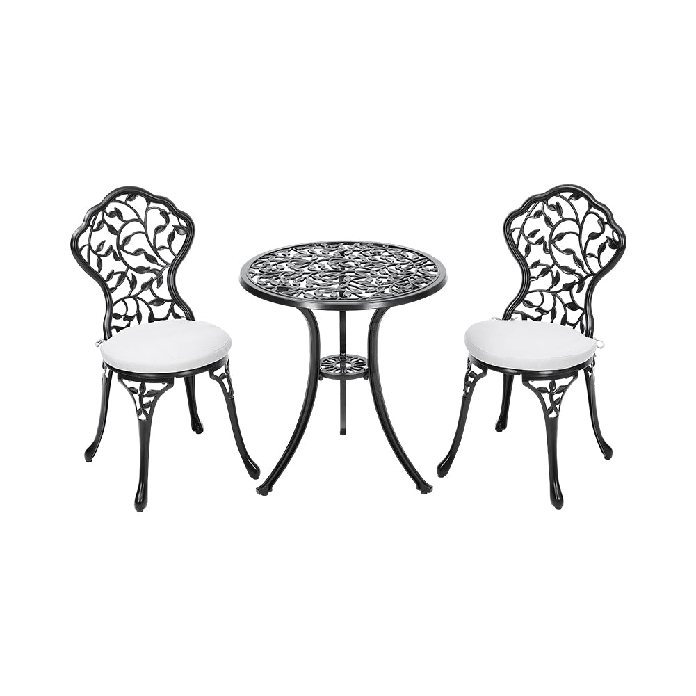 3-Piece Black Cast Iron Outdoor Bistro Set  Weather Resistant Patio Furniture with Round Table & 2 Chairs – Small Balcony or Garden Use | Set-of-3 | Black