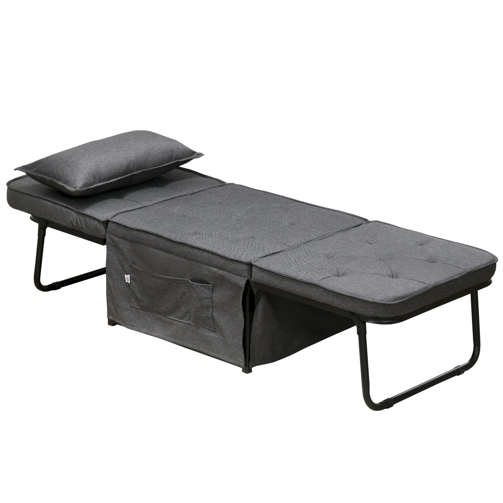 Folding Sleeper Chair Bed With Pillow And Side Pockets | One Size | Charcoal Gray