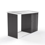 Steel Outdoor Storage Shed With Firewood Log Rack Waterproof Metal Garden Tool Organizer | One Size | Charcoal Black