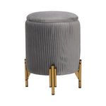Modern Round Pleated Storage Ottoman With Metal Legs 33cm Dia X 46cm H | Grey