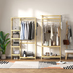 Bamboo Coat Rack W/ Hooks Hanging Rail And Storage Shelf