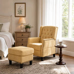 Fabric Upholstered Sofa Pushback Reclining Chair Armchair With Footstool | Yellow