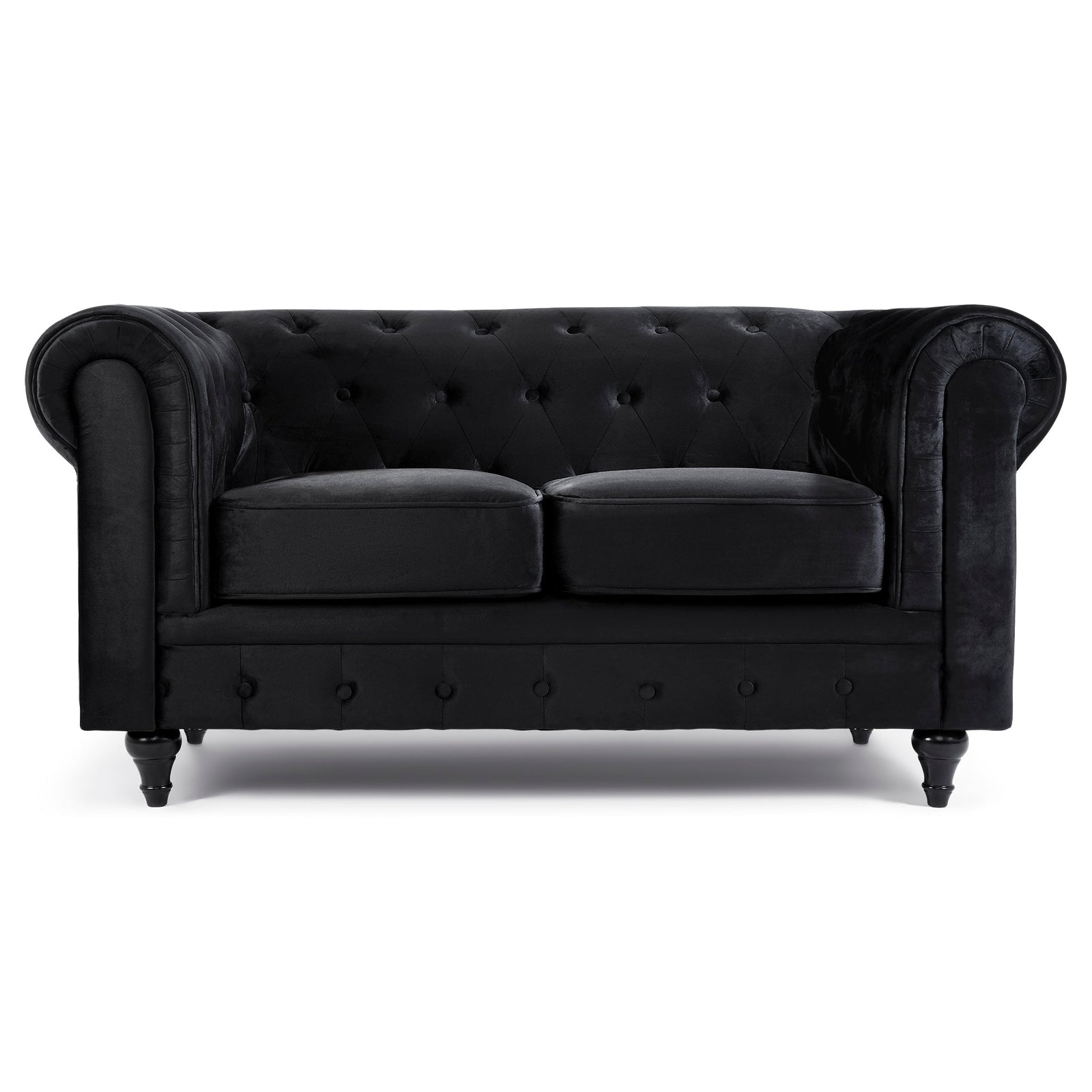 Button Tufted Velvet Living Room Sofa - 2 Seater | Black