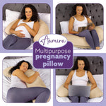 L Shaped Pregnancy Pillow, 145x25x20cm Shredded Memory Foam Full Body Maternity Cushion For Sleeping | J Shape | Cream