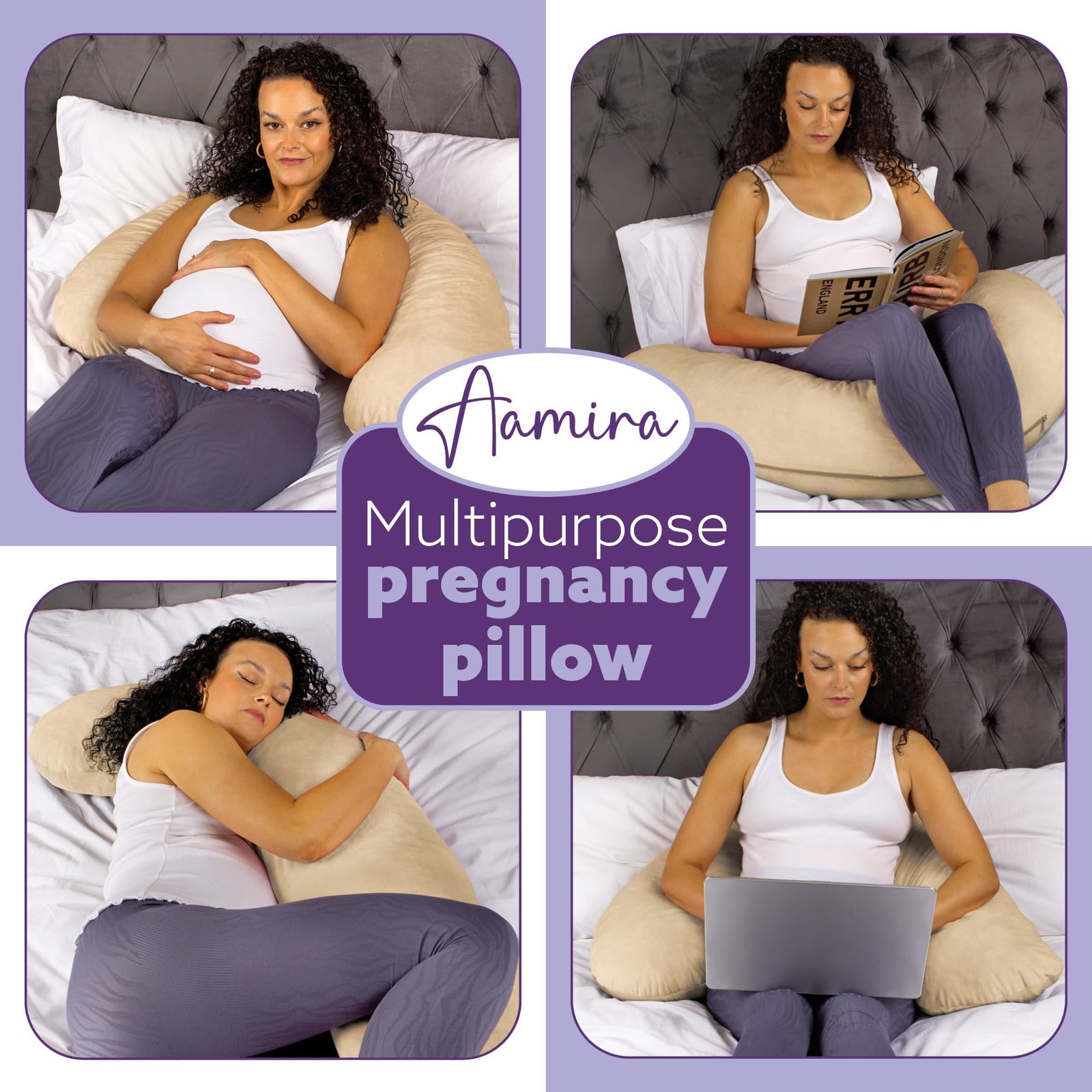 L Shaped Pregnancy Pillow, 145x25x20cm Shredded Memory Foam Full Body Maternity Cushion For Sleeping | J Shape | Cream